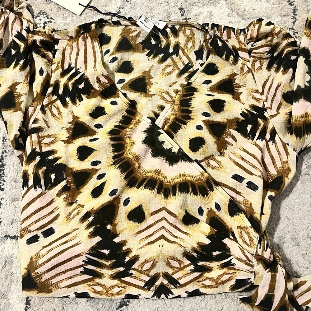 Rachel Zoe NWT Women Animal Print Crop Wrap Tie Top Puff Sleeve Boho Resort S - Picture 7 of 8
